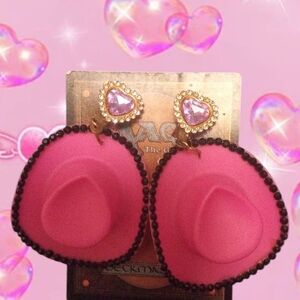 Pink Heart and Hat Clips on Earrings